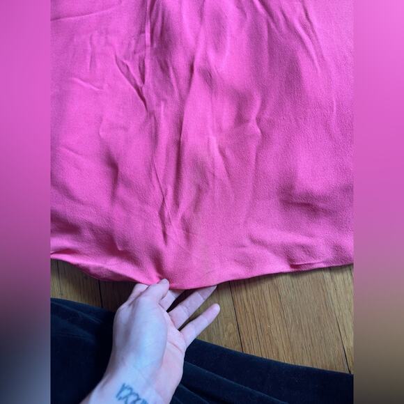 60s Vintage Hot Pink Crepe Dress Swing Dress w High Neckline - Picture 8 of 9